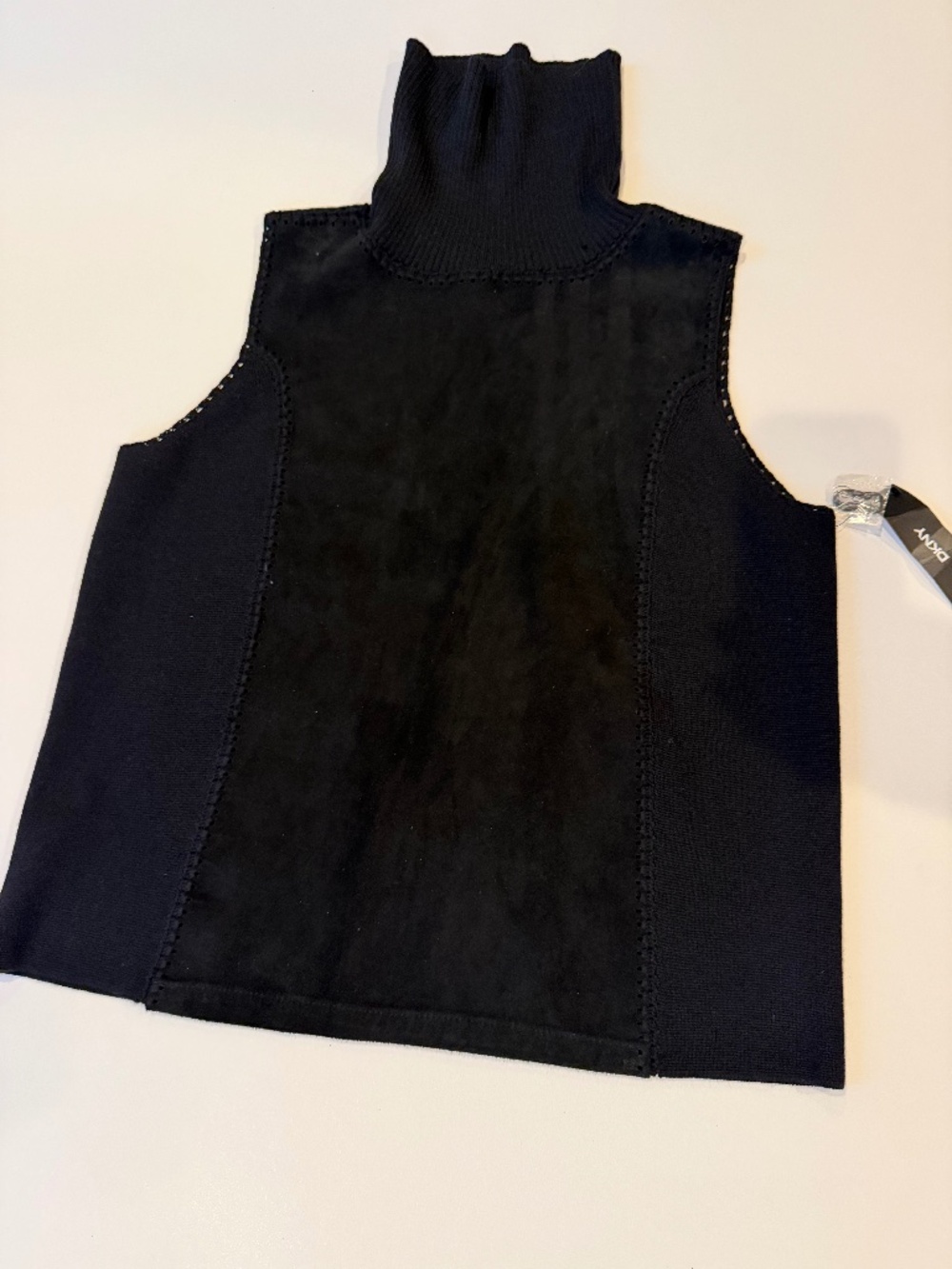 NWT - DKNY SLEEVELESS -RIB AND SUEDE SWEATER